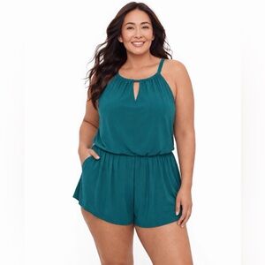 Aqua Green One-Piece Swimsuit Romper.